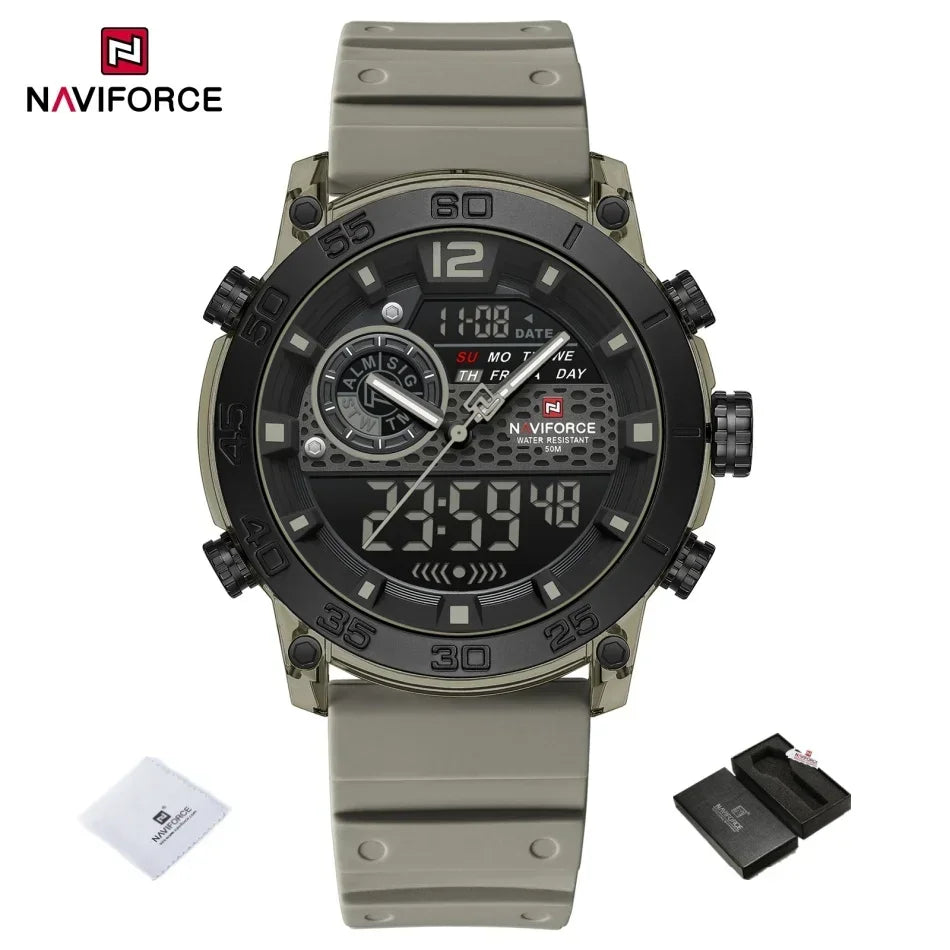 Men Watch NAVIFORCE Fashion Casual Quartz Luminous Watches  Waterproof  Wristwatch Silicone Band Day and Date Display Clock 6104