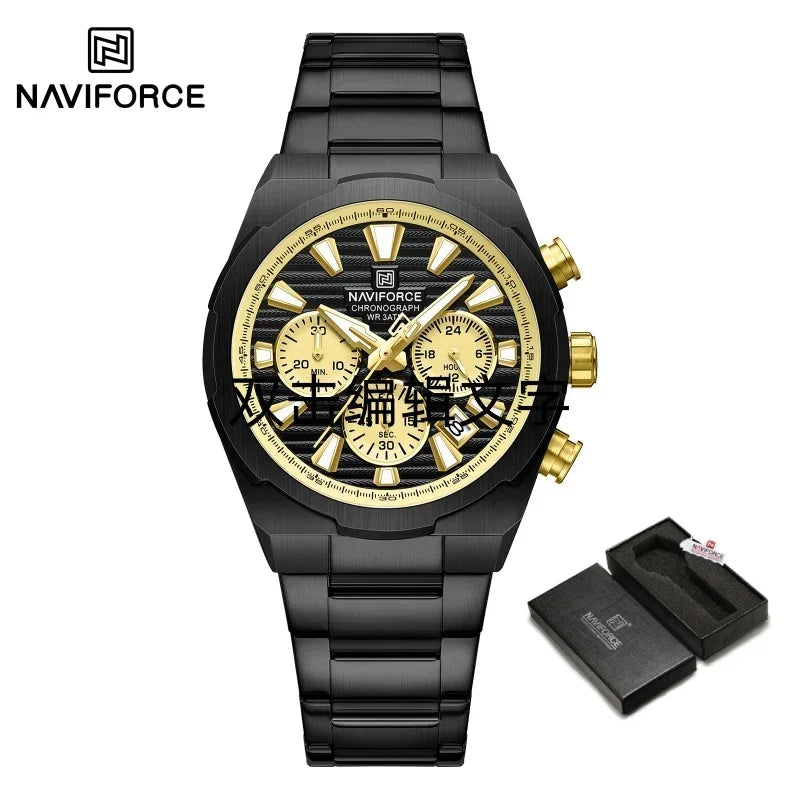 NAVIFORCE Watch For Men Mutifunction Chronograph Quartz Wristwatches Calendar display Military 24 Hours Luminous New Men Clock