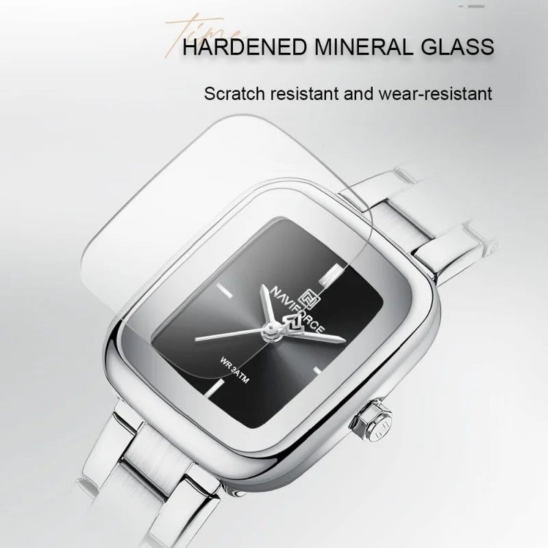 NAVIFORCE Unique Square Watches for Women 30M Waterproof Women's Stainless Steel Watches Sports Fashion Ultra Light Girls' Watch
