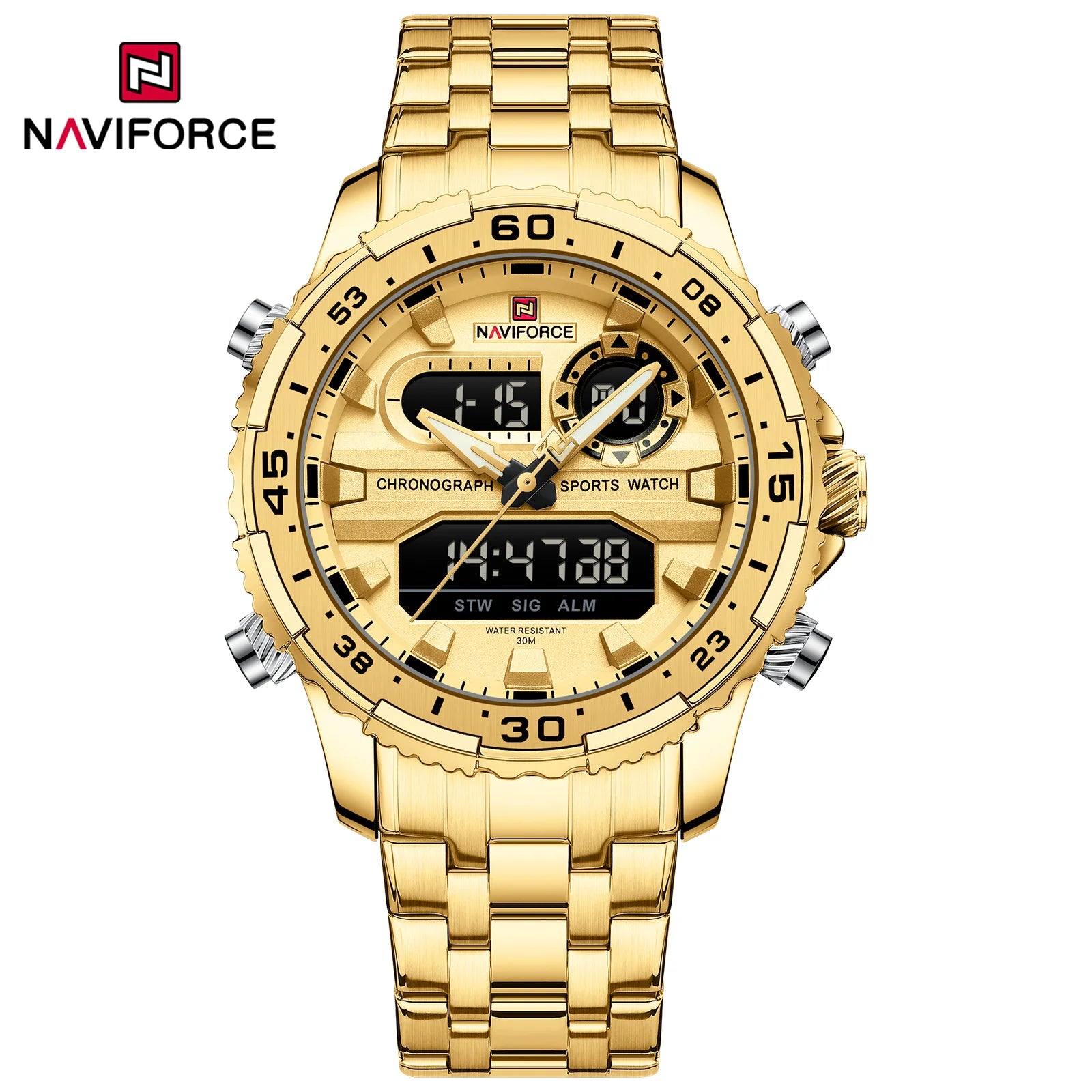 Gifts for Boyfriends NAVIFORCE Men's Silver Black Quartz Watch LCD Digital Waterproof  Wristwatch Male Luminous Hands Date Clock
