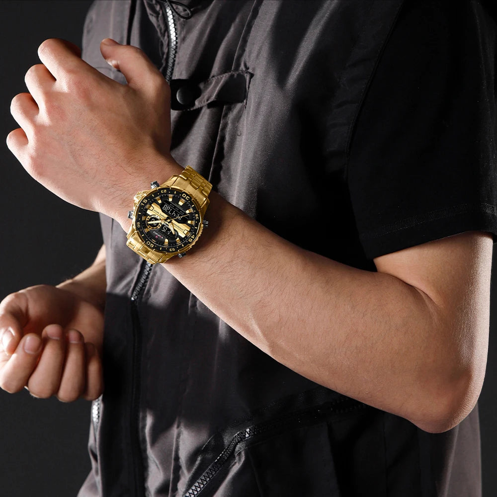 NAVIFORCE Men's Sports Alarm Watch Waterproof Chronograph Quartz Movement Steel Band Digital Date Week Display Wristwatches Gift