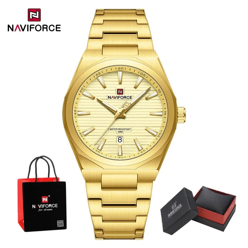 NAVIFORCE Luxury Man's Watch Quartz Date Display Clock Steel Band Fashionable Casual Military Style Wristwatch Gift Box for Male