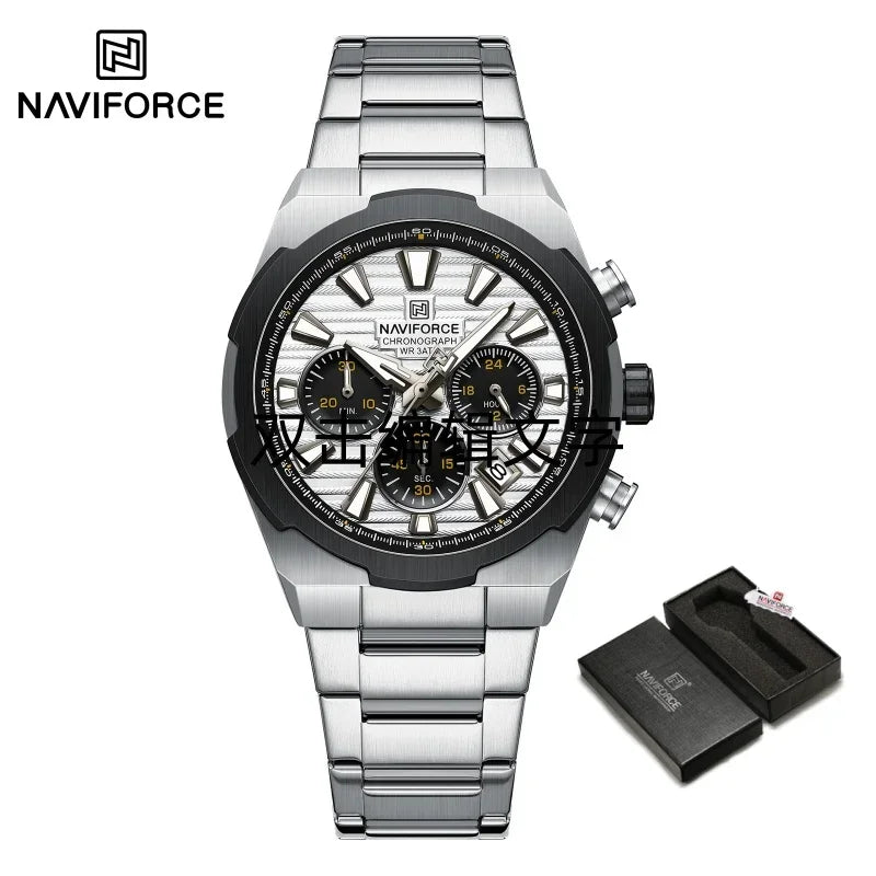 NAVIFORCE Watch For Men Mutifunction Chronograph Quartz Wristwatches Calendar display Military 24 Hours Luminous New Men Clock