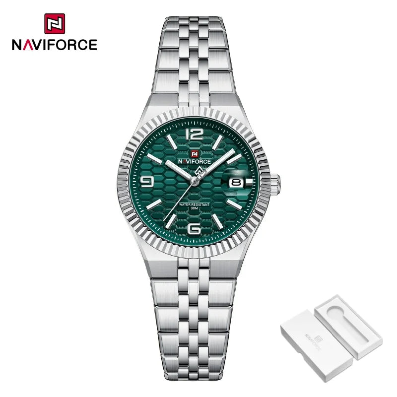 NAVIFORCE Women Watches Quartz Wristwatch Waterproof High Quality Ladies Steel Bracelet Female Romantic Stylish Business Clock