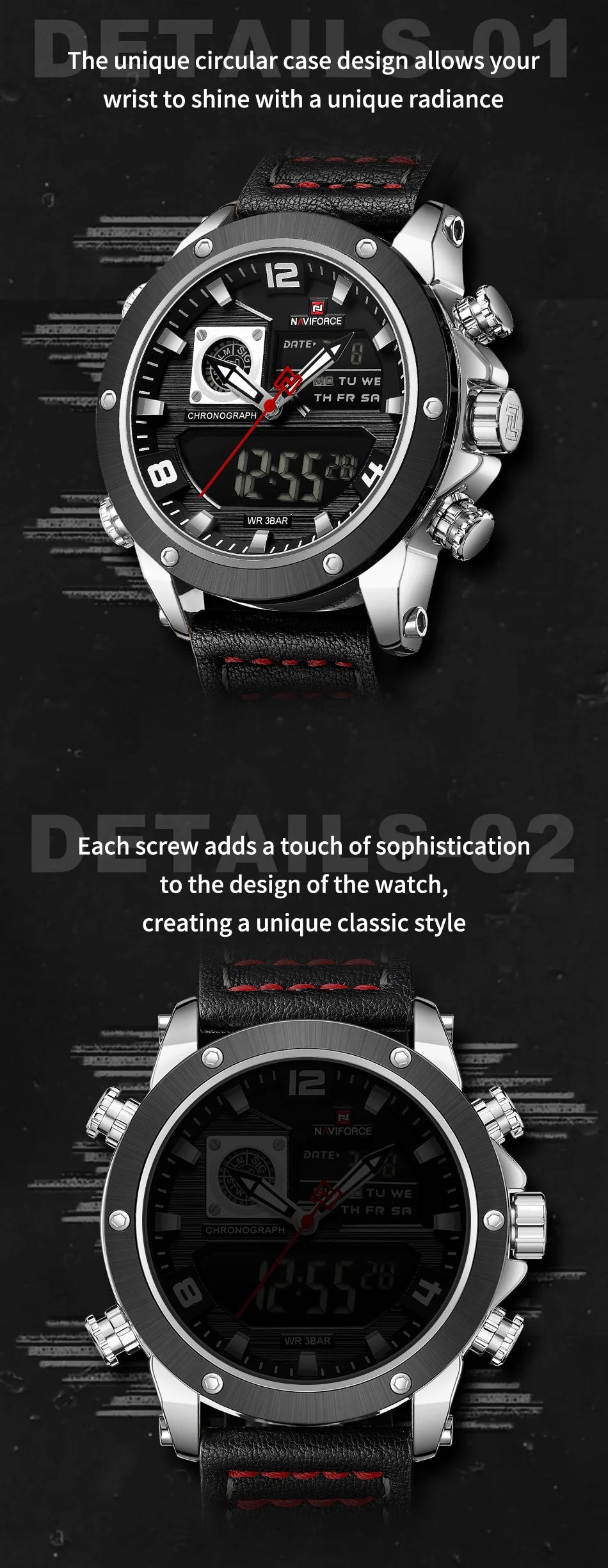 NAVIFORCE Dual Display Watches For Men Top Brand Luxury Military Waterproof Watch Men Casual Sport Digital Watch Montre Homme