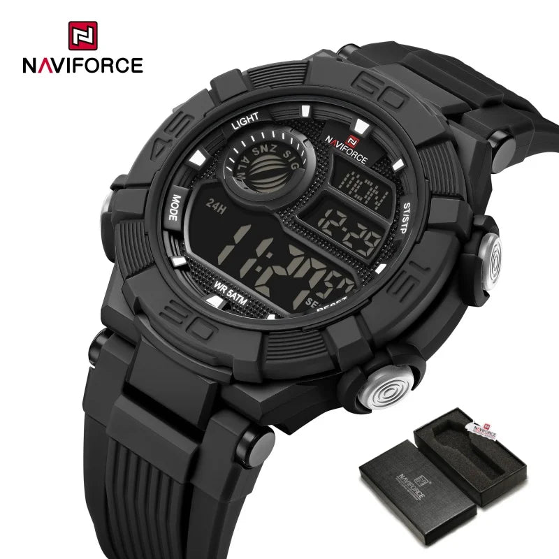 NAVIFORCE Men's Watch LCD Digital 50M Waterproof Multifunction Soft TPU Strap Military Style Teenager Sports Outdoor Wristwatch