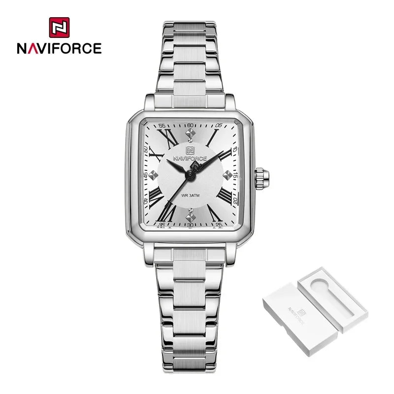 NAVIFORCE Women's 30M Waterproof Wristwatch Original  Double Snap Watch For Women Fashion Elegant Stainless Steel Ladies Clock