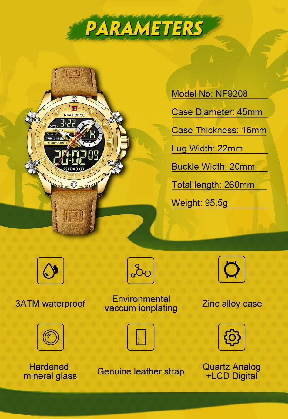 NAVIFORCE Quartz WristWatch For Men Luxury Brand Original Watch Casual Sports Chronograph Leather Waterproof Clock Package Gifts