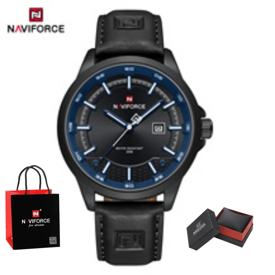 NAVIFORCE Simple Original Leather Man Watches Waterproof Luminous Quartz Dress Watch Men's Business Hand Calendar Clock Gifts