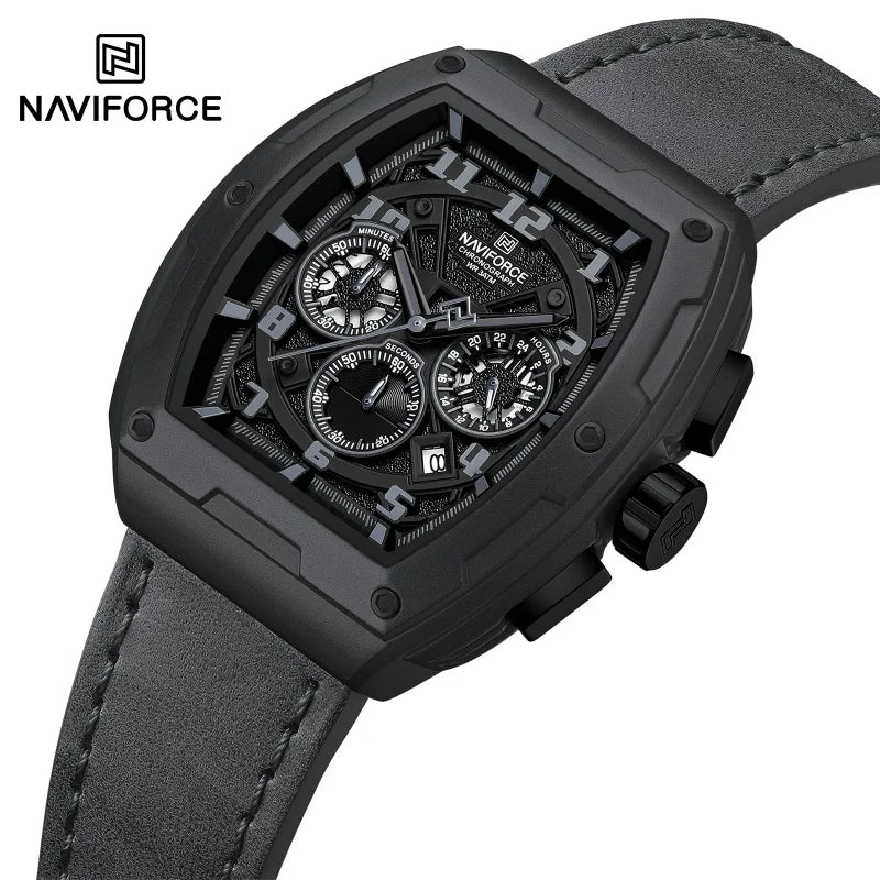 NAVIFORCE Wristwatch for Man Quartz Chronograph 3ATM Waterproof Male Business Clock Trendy Leather Strap Gifts for Father's Day