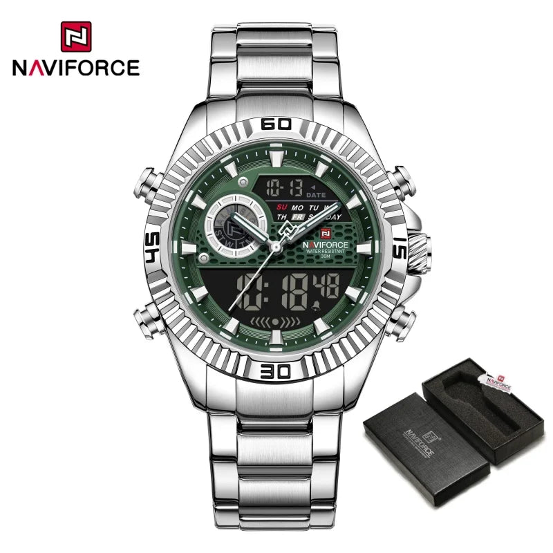 NAVIFORCE Men's Watch Quartz Dual Display 3ATM Waterproof Luminous Chronograph Alarm Clocks Male Luxury High Quality Wristwatch