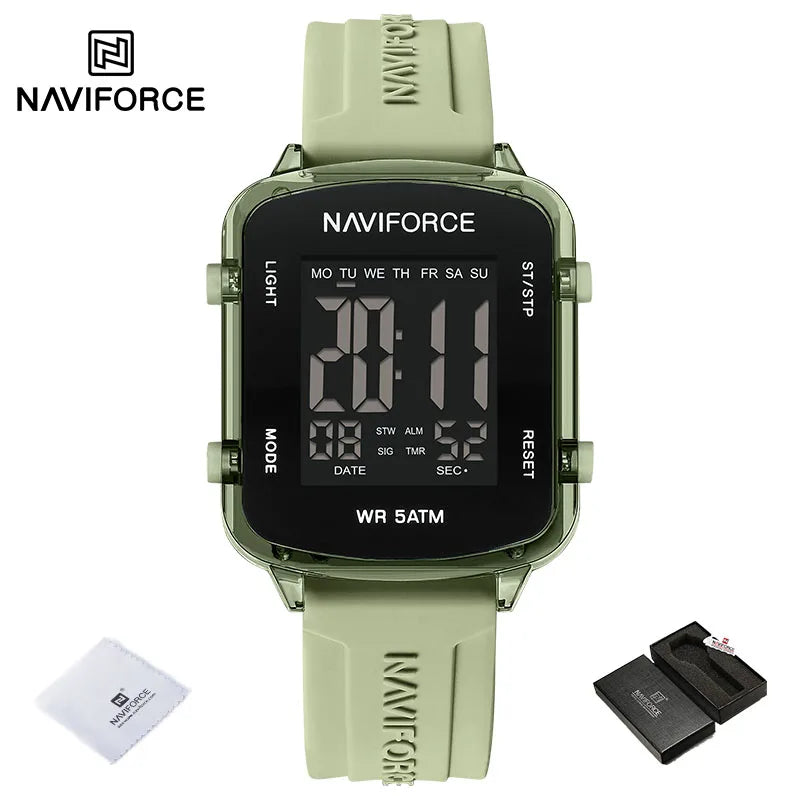 NAVIFORCE Watches for Woman LCD Digital 5ATM Waterproof Date Display Soft Silicone Strap Female Daily Casual Sports Wristwatch