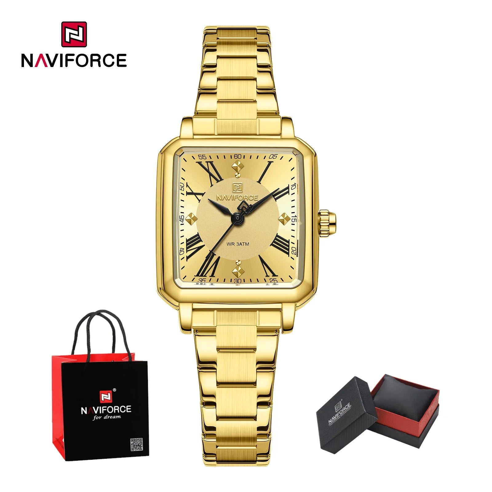 NAVIFORCE Elegant Stainless Steel Ladies Clock Women's 30M Waterproof Wristwatch Original  Double Snap Watch Women Fashion Gifts