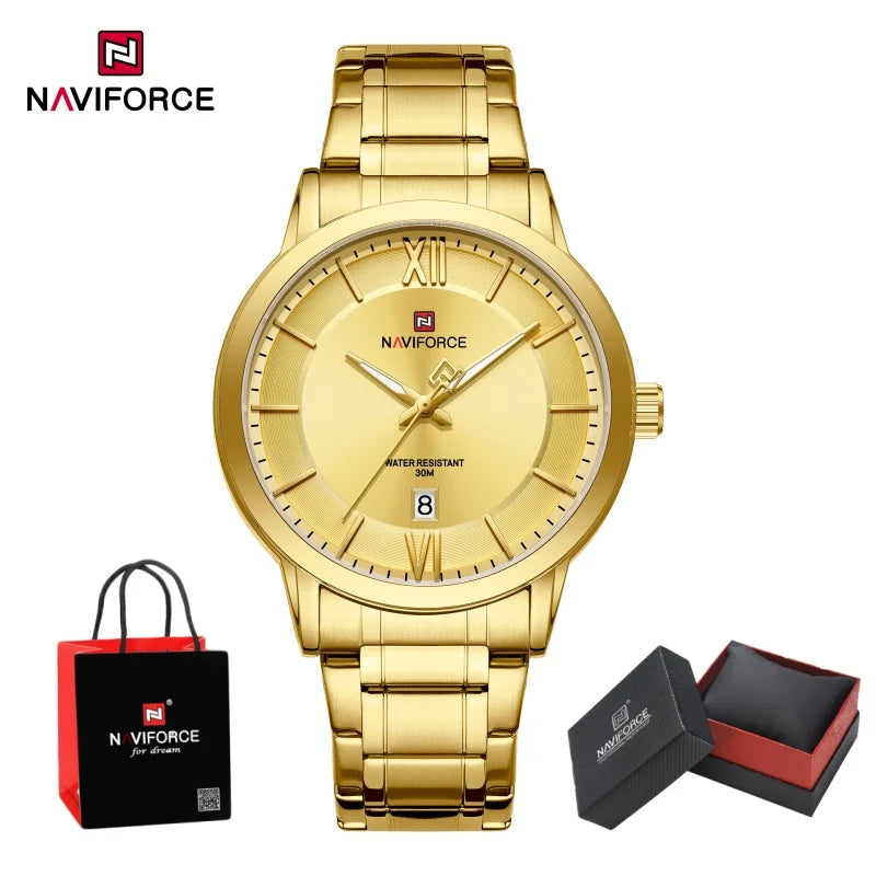 NAVIFORCE Original Watches for Men Quartz Waterproof Calendar Clock Steel Strap Military Luxury Sports Male Wristwatch Gift Box
