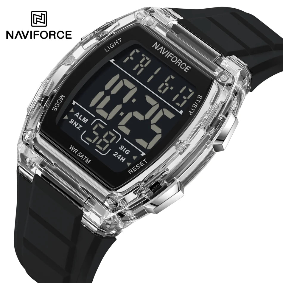 NAVIFORCE Luxury LCD Digital Sport Watches For Men Luxury Casual Alarm Clock 50M Waterproof Silicone Band Electronic Wristwatch