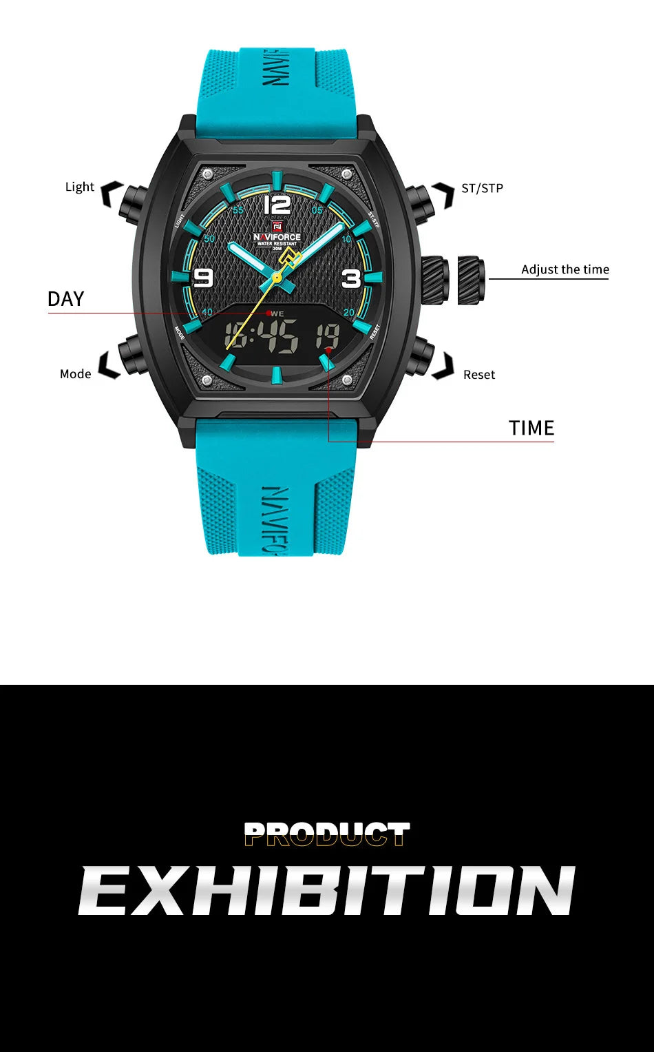 NAVIFORCE Digital Men Military Watch Waterproof Wristwatch Quartz Clock Sports Big Watches Man Dual Display Relogios Masculino