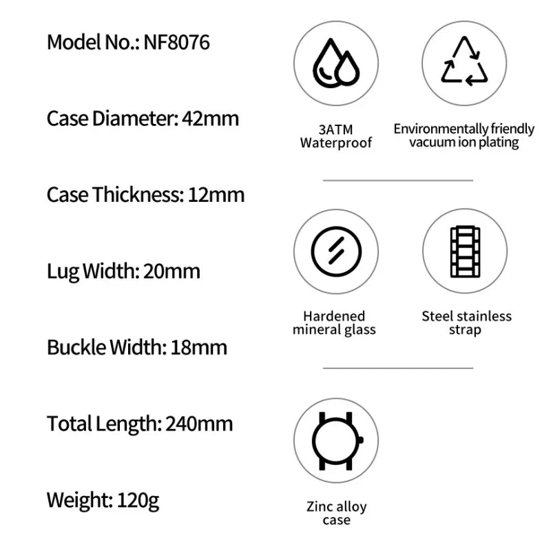 NAVIFORCE 2026 Man's Watch Quartz Chronograph 30M Waterproof Date Display Steel Band Male Fashionable Luxury Wristwatch Gift Box