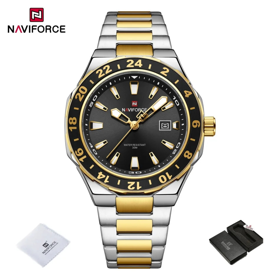NAVIFORCE Watches for Man Luxury Sports Quartz Clock Luminous Calendar Stainless Steel Waterproof Wristwatch Relogio Masculino