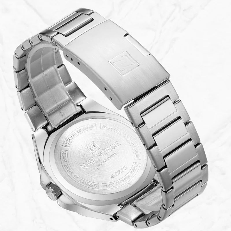NAVIFORCE Men's Watch Quartz Calendar Week Display Waterproof Luminous Steel Band Male Trendy Outdoor Business Wristwatch NF9273