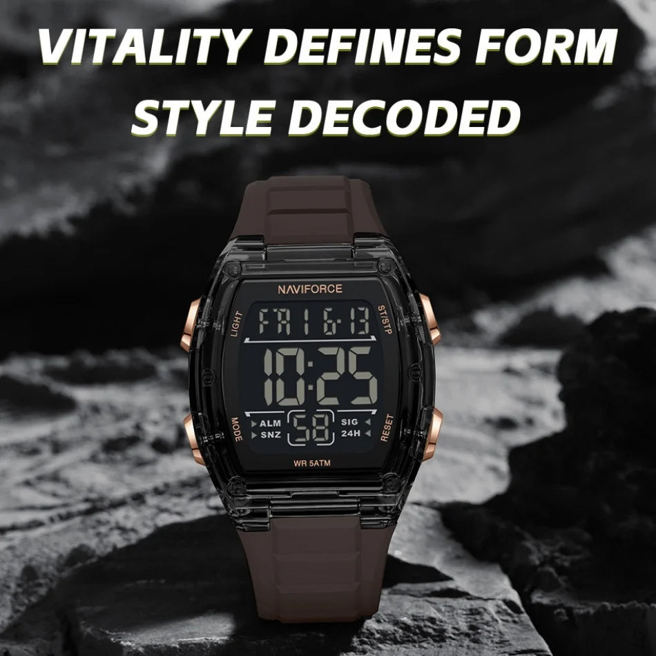 NAVIFORCE Men's Watch Alloy Dial Analog LCD Digital Display Sport Waterproof Quartz Wristwatch Date Chronograph Luminous Clock