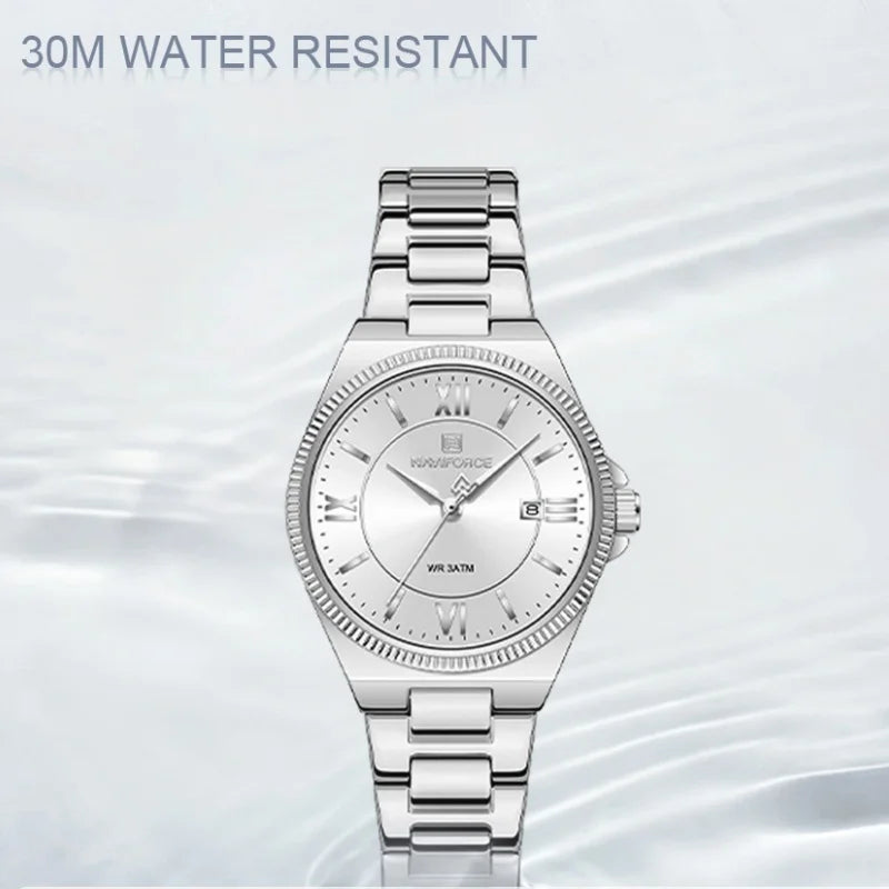 NAVIFORCE Women's Wristwatch Quartz Calendar 30M Waterproof Steel Band Fashion Daily Dress Elegant Ladies Watch Relogio Feminino