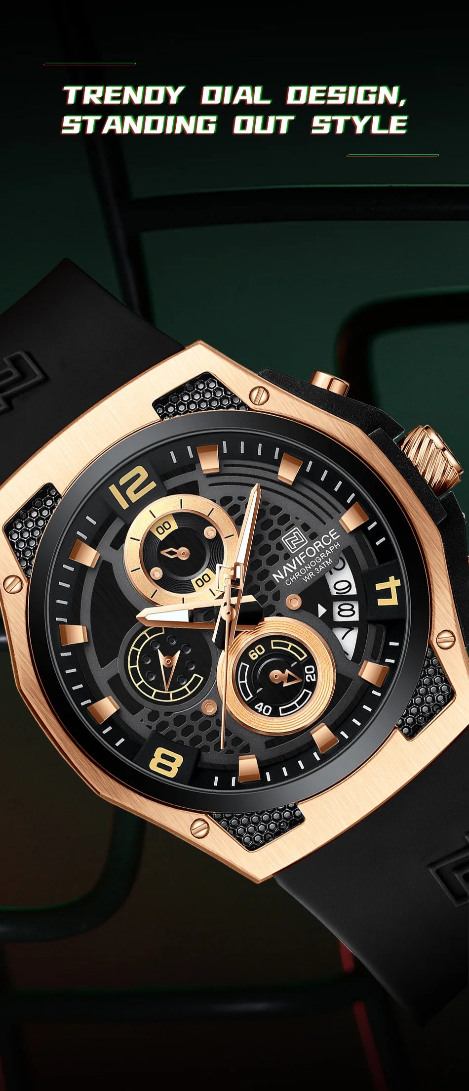 NAVIFORCE Men's Luxury Silicone Strap Male Quartz Wristwatch Casual Sport Waterproof Luminous Clock Relogio Masculino 2024 New