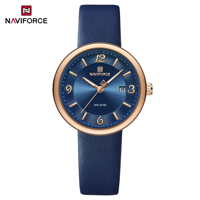 NAVIFORCE New Women Daily Quartz Watch Lightweight Floral Dial 3ATM Waterproof PU Strap Elegant Lady Wristwatch Relogio Feminino