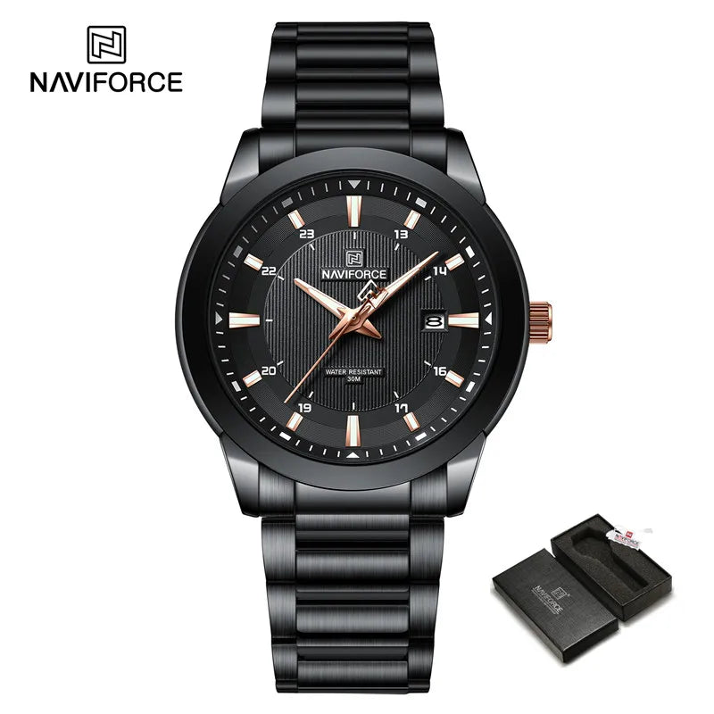 NAVIFORCE Brand New Fashion Casual Men Watch Stainless Steel Water Resistant Calendar Quartz Wristwatches Relogio Masculino 2023