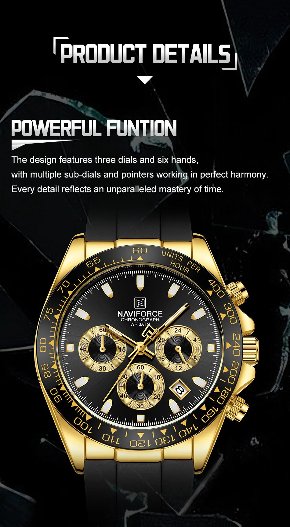 NAVIFORCE Brand Fashion Luxury Watch For Men Waterproof Chronograph Clock Business Casual Silicone Strap Wristwatches 2024 New