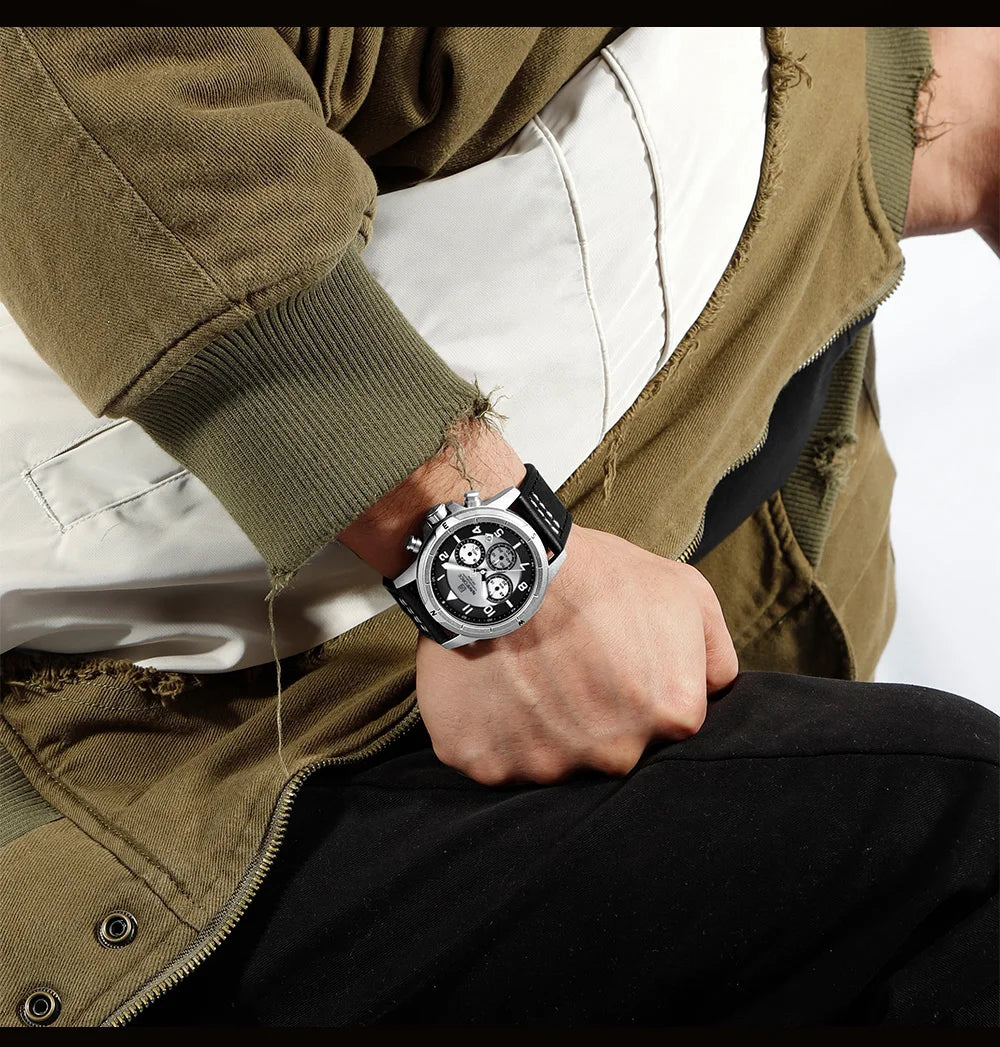 NAVIFORCE New Male Wristwatch Multi Dial Chronograph 24 Hour Clock Leather Band Men Modern Business Luxury Man's Watch NF8077