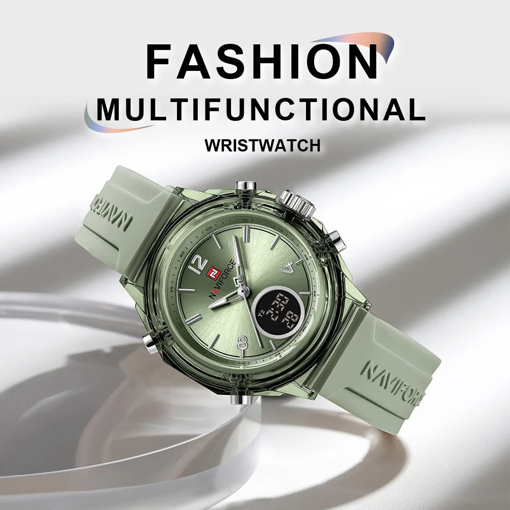 NAVIFORCE Original Watches For Woman Dual Display Lady Retro Female Quartz Watch Waterproof Round Dial Give for Girlfriend Gift