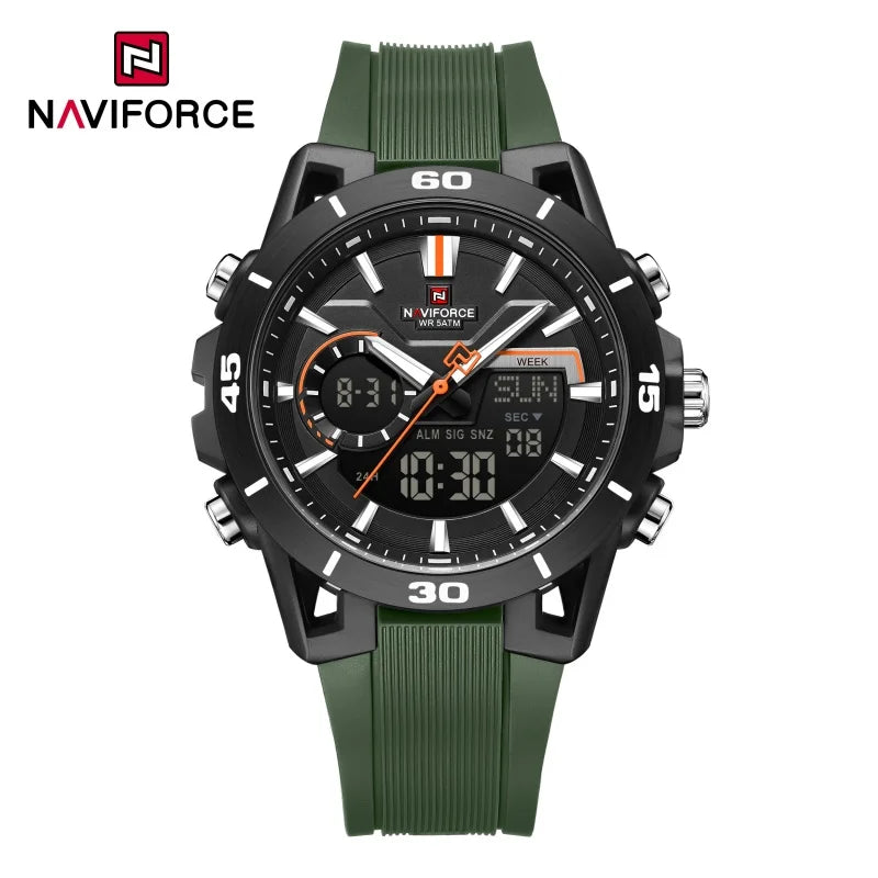 NAVIFORCE Men Watches Quartz Dual Display 50M Waterproof Chronograph Luminous Alarm Clock Male Business Sports Trendy Wristwatch