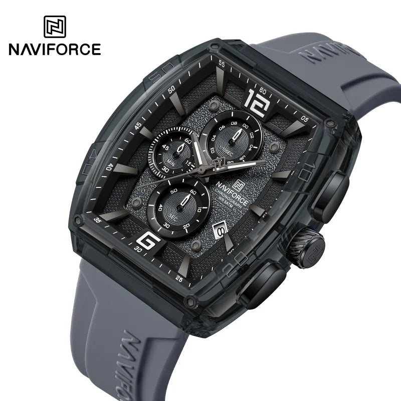 NAVIFORCE Luxury Men's Watch Quartz Chronograph 5ATM Waterproof Luminous Hand Soft Silicone Strap Male Fashion Sports Wristwatch