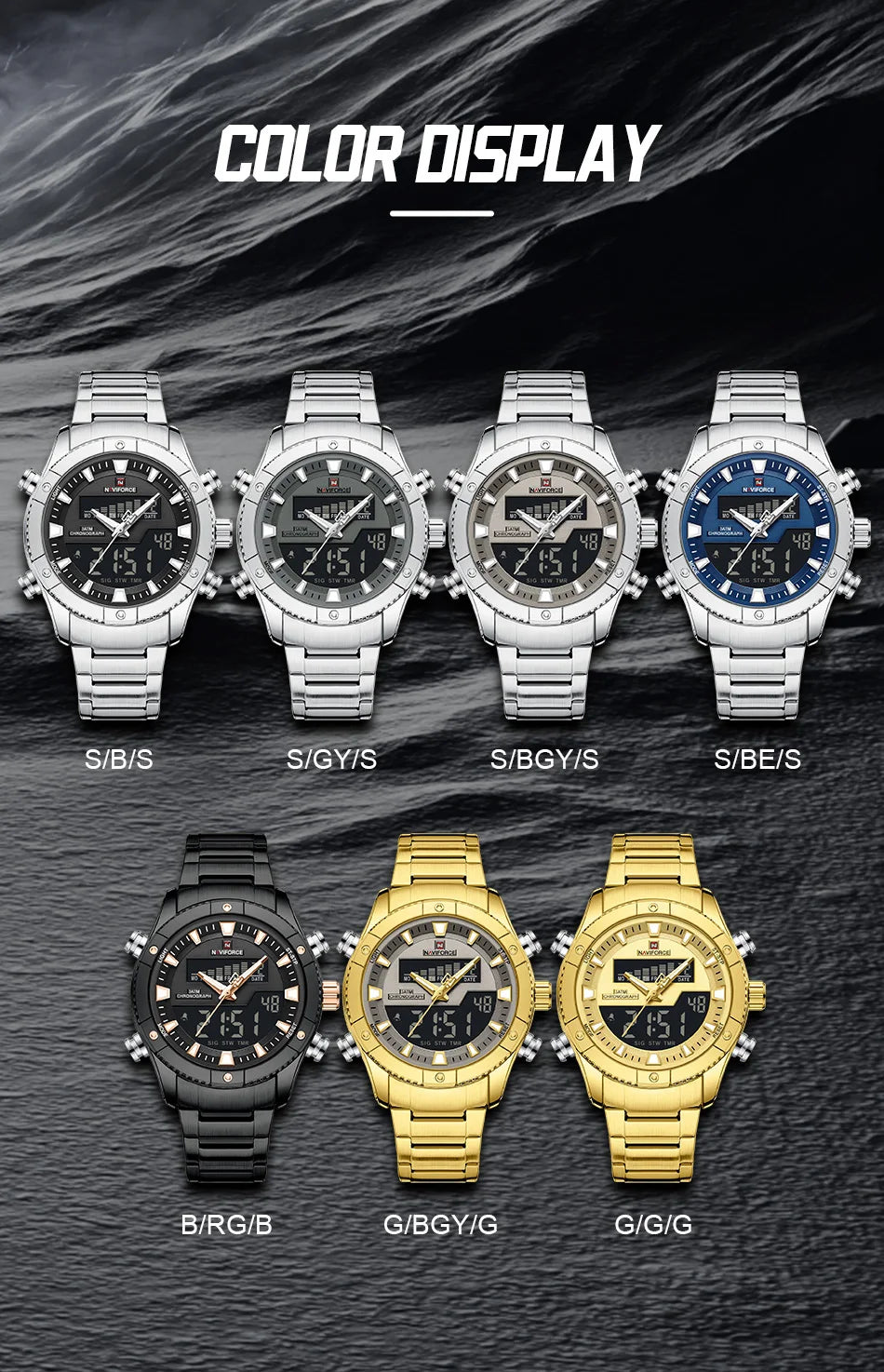 NAVIFORCE Brand Men's Watches Luxury Fashion Stainless Steel Quartz Chronograph Alarm Wristwatch for Male Water Resistant Sport