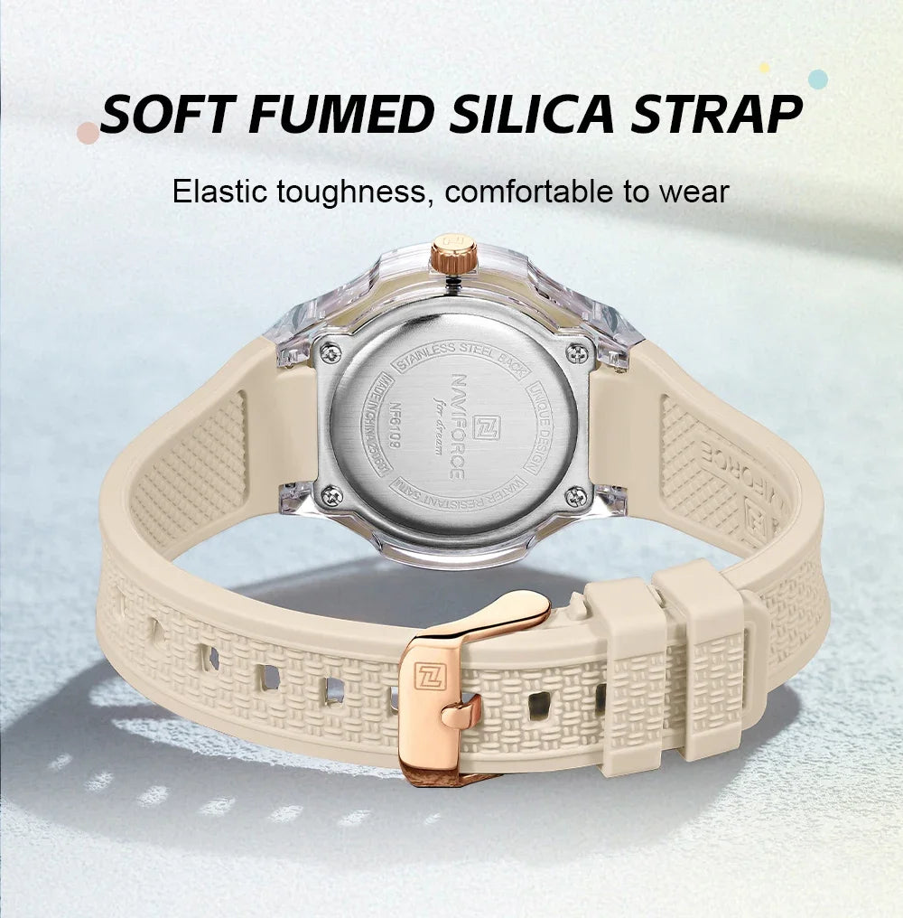 NAVIFORCE Woman Watch Silicone Band Waterproof Elegant Ladies Date Display Wristwatch Luxury Original Quartz Watches for Women