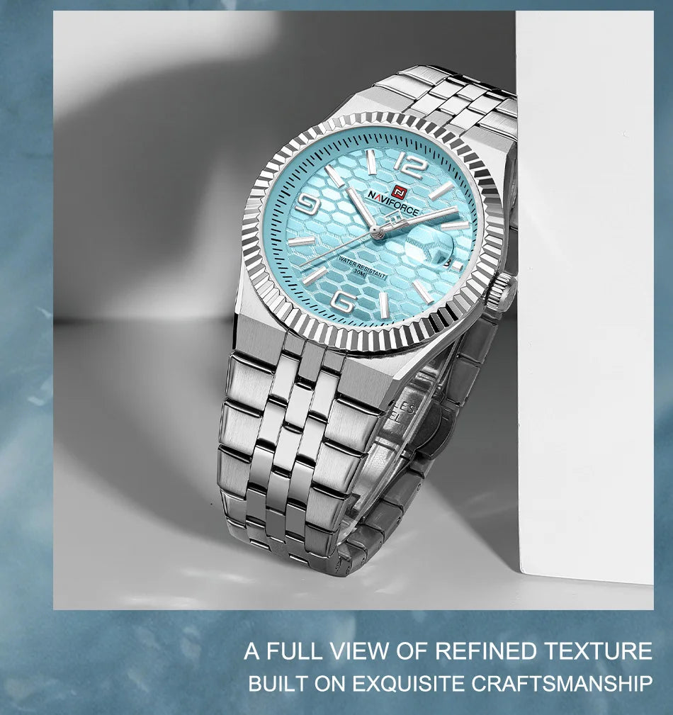NAVIFORCE Men's Watch Quartz Date Display 30M Waterproof Luminous Stainless Steel Male Trendy Luxury Wristwatch Relogio Masculin