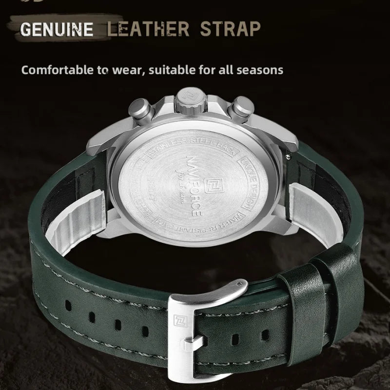 NAVIFORCE Classic Men Quartz Chronograph Watch 3ATM Waterproof Date Display Leather Strap Business Wristwatch Gift Box for Male