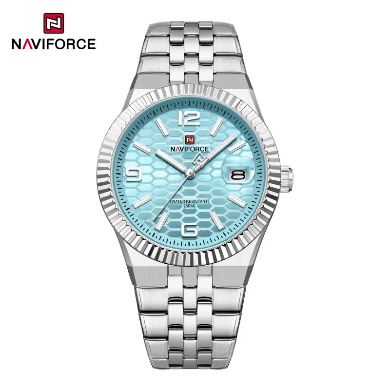 NAVIFORCE Men Watches Quartz Calendar Waterproof Luminous Magnifying Glass Window Stainless Steel Male Luxury Business Watches