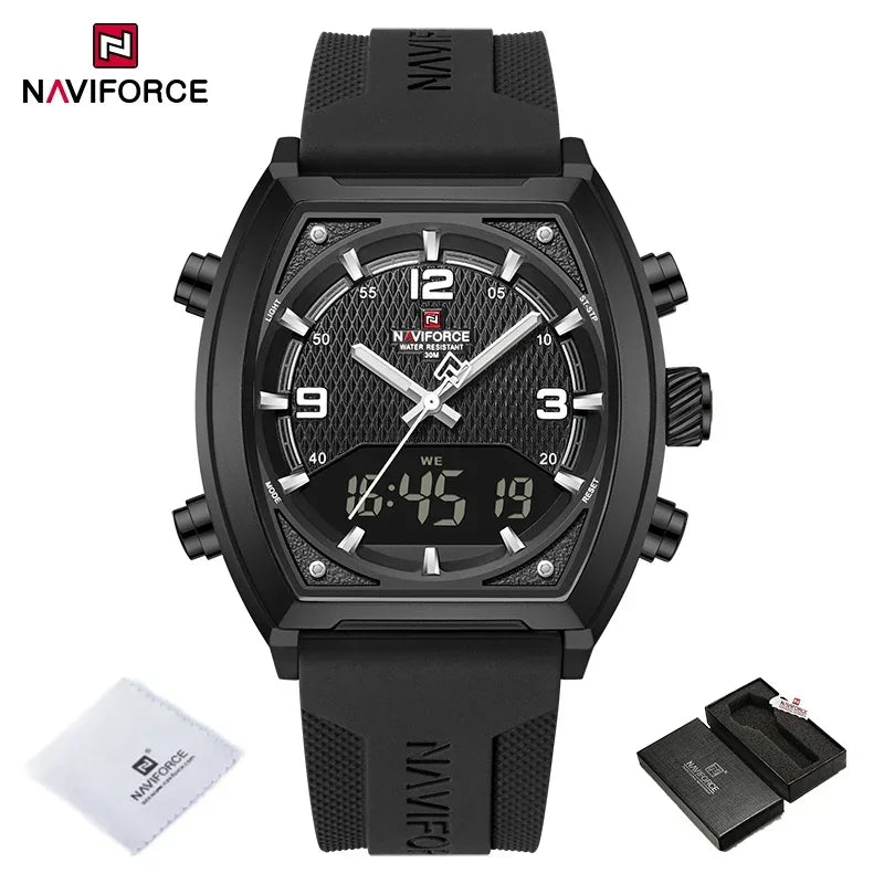 NAVIFORCE Sport Watch Waterproof Analog Dual Time Digital Wristwatches Week Display Clock Tonneau 2025 New Mens Military Watches