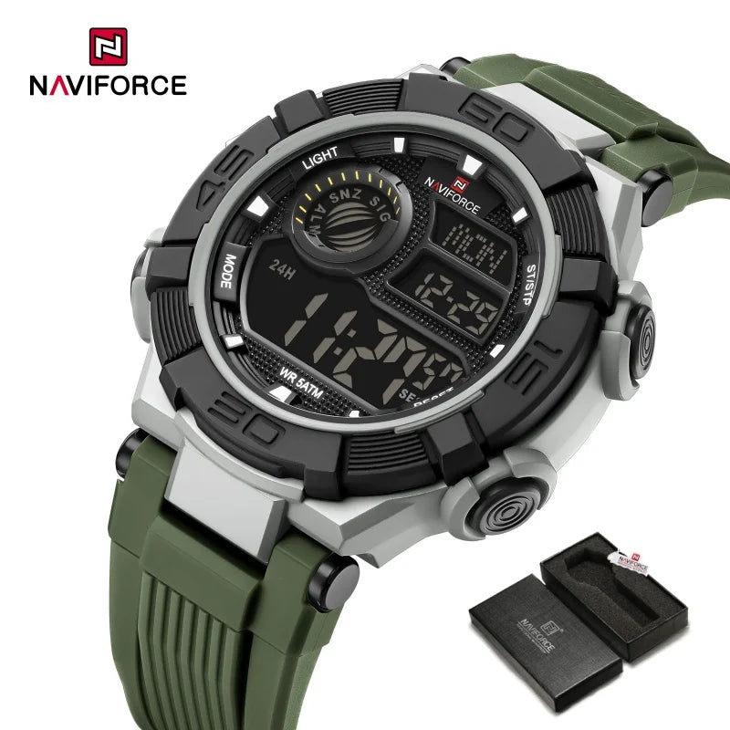 NAVIFORCE Man's Watch With Date Week Display LCD Digital Lightweight 24 Hour Alarm Clock 5ATM Waterproof Male Sports Wristwatch