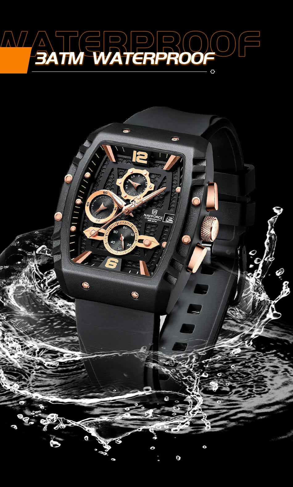 NAVIFORCE Brand New Design Men's Watches Silicone Band Military Quartz Wristwatches Fashion Waterproof Clock Relogio Masculino