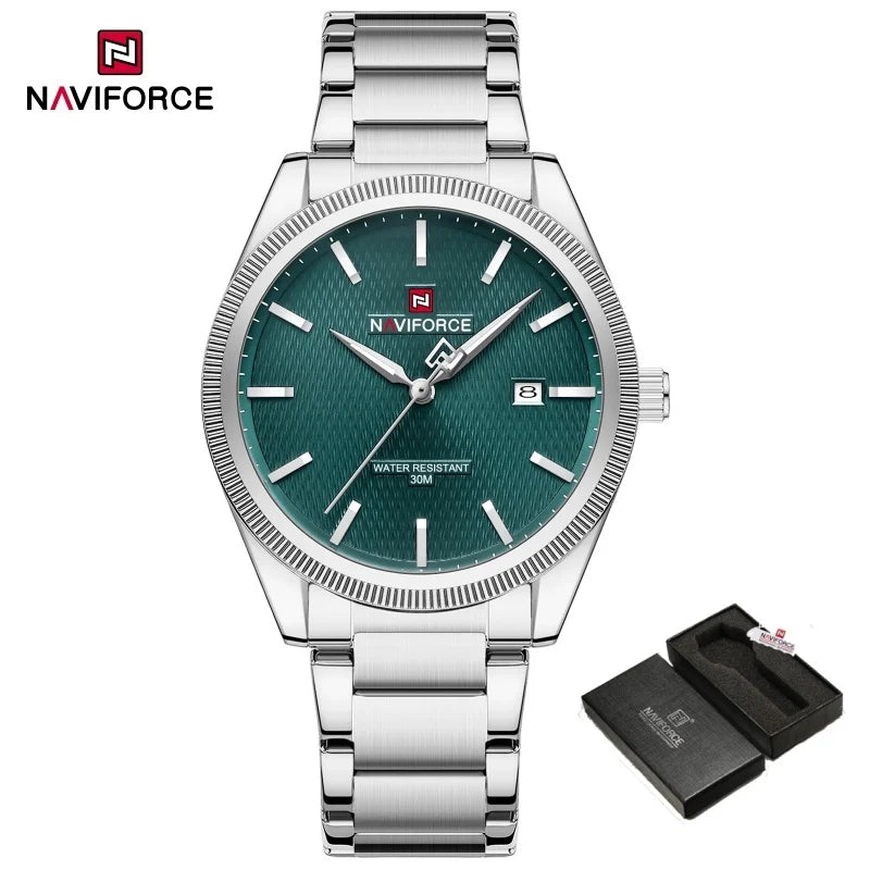 NAVIFORCE Fashion Watches for Men Luxury Business Stainless Steel Strap Quartz Wristwatches Waterproof Calendar Luminous Clock