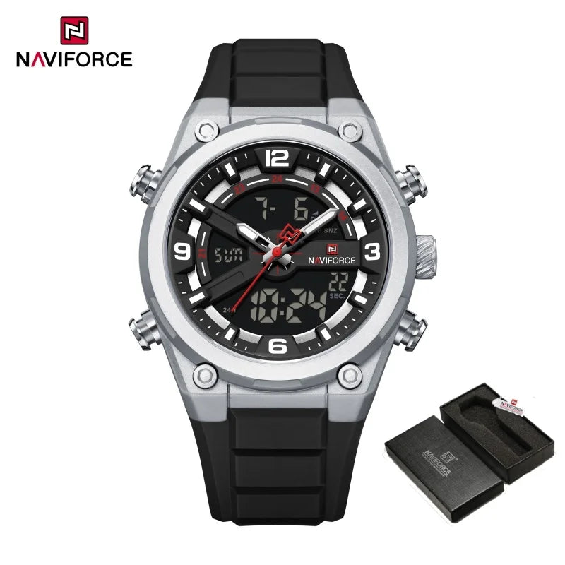 NAVIFORCE Man Watch Fashion Casual Sports Dual display Silicone Strap Waterproof Alarm Chronograph Day and Date Watches for Men