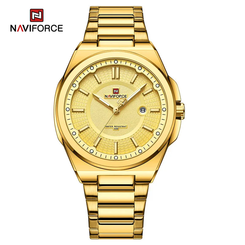 NAVIFORCE New Men's Watch Stainless Steel Strap Military Casual WristWatches Male Business Waterproof Quartz Calendar Clock
