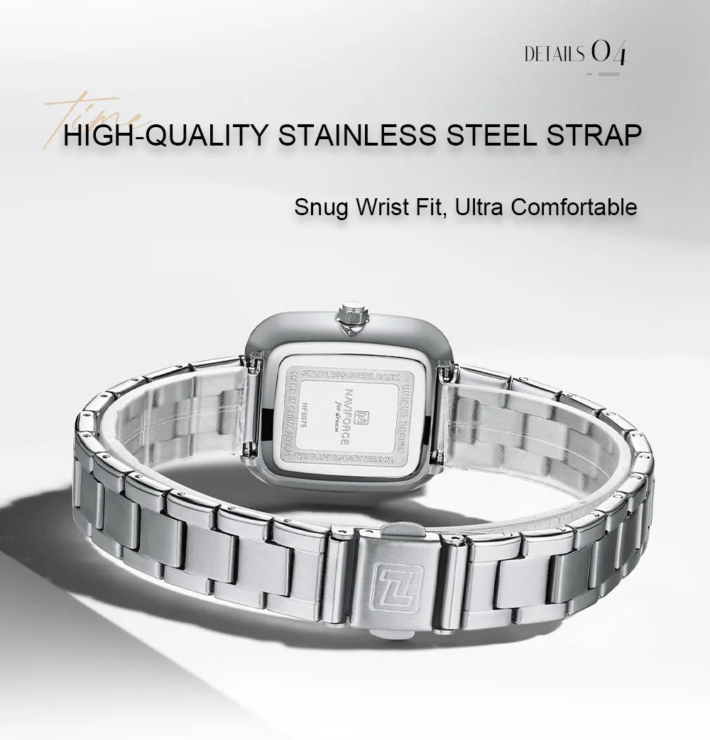 NAVIFORCE Unique Square Watches for Women 30M Waterproof Women's Stainless Steel Watches Sports Fashion Ultra Light Girls' Watch