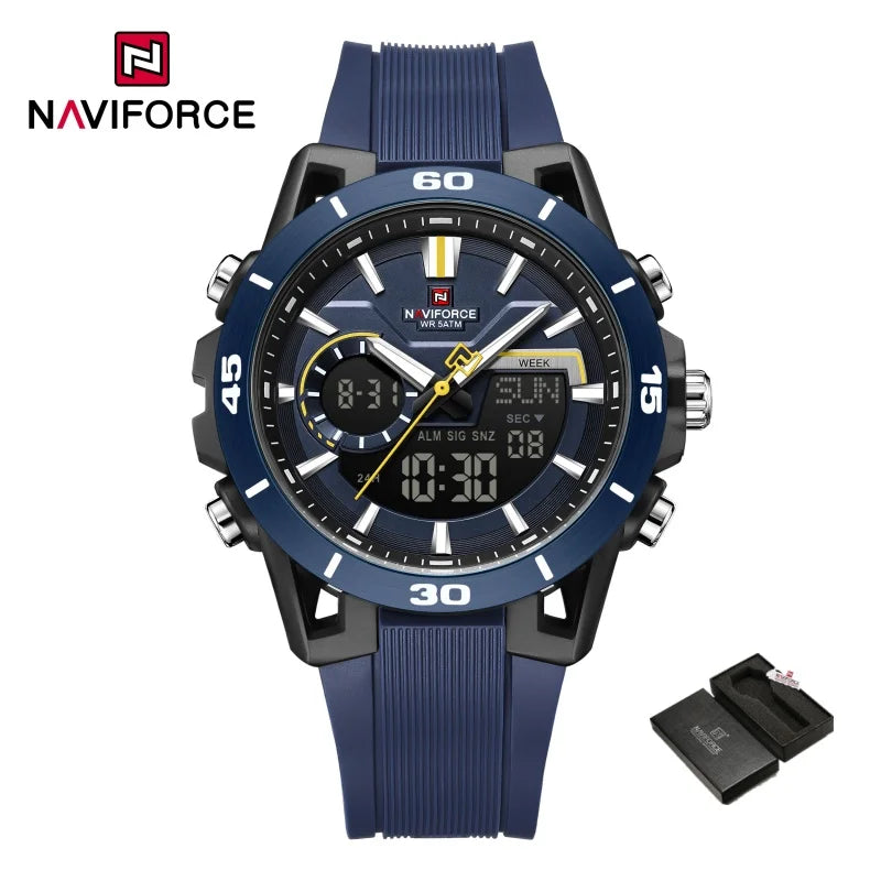 NAVIFORCE Men Watches Quartz Dual Display 50M Waterproof Chronograph Luminous Alarm Clock Male Business Sports Trendy Wristwatch