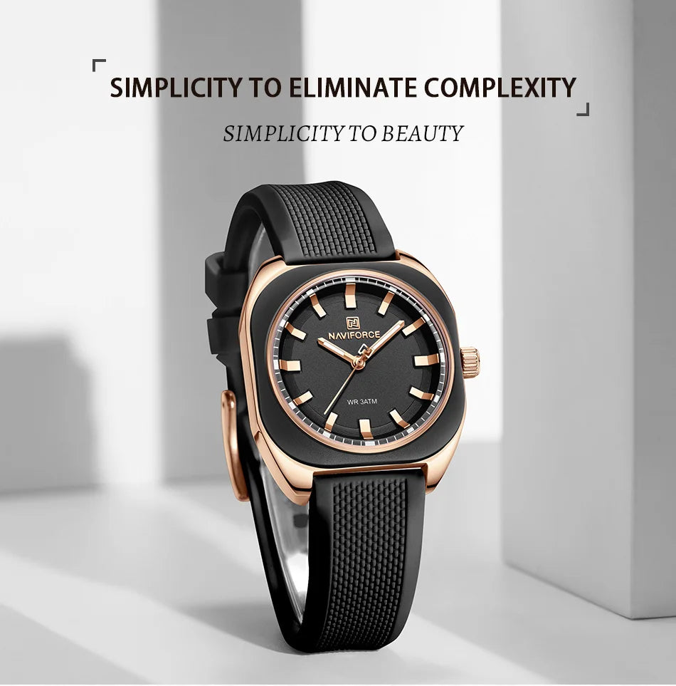 NAVIFORCE Simple Women Watches Quartz Waterproof Polygon Dial Luminous Silicone Watch Ladies Luxury Wristwatch Gift Box NF5061