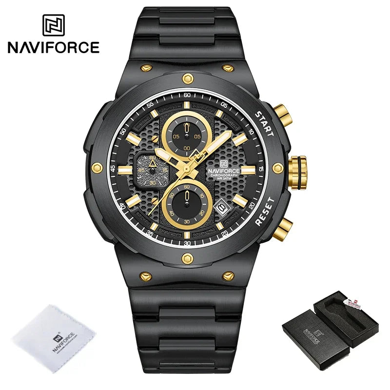 NAVIFORCE 2025 Man Quartz Watch Sport Military Watch For Men Waterproof Luminous Date Chronograph Stainless Steel Men's Watches