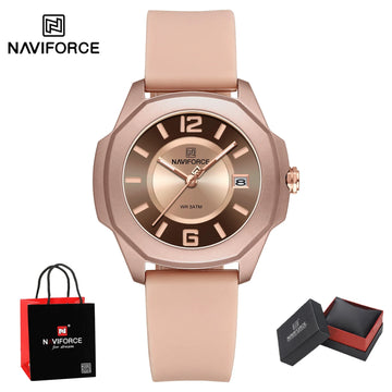 NAVIFORCE Watch Women's Luxury Quartz Watches Ladies Simple Style Silicone Strap Wrist Watch Date Display Clock Package Gifts