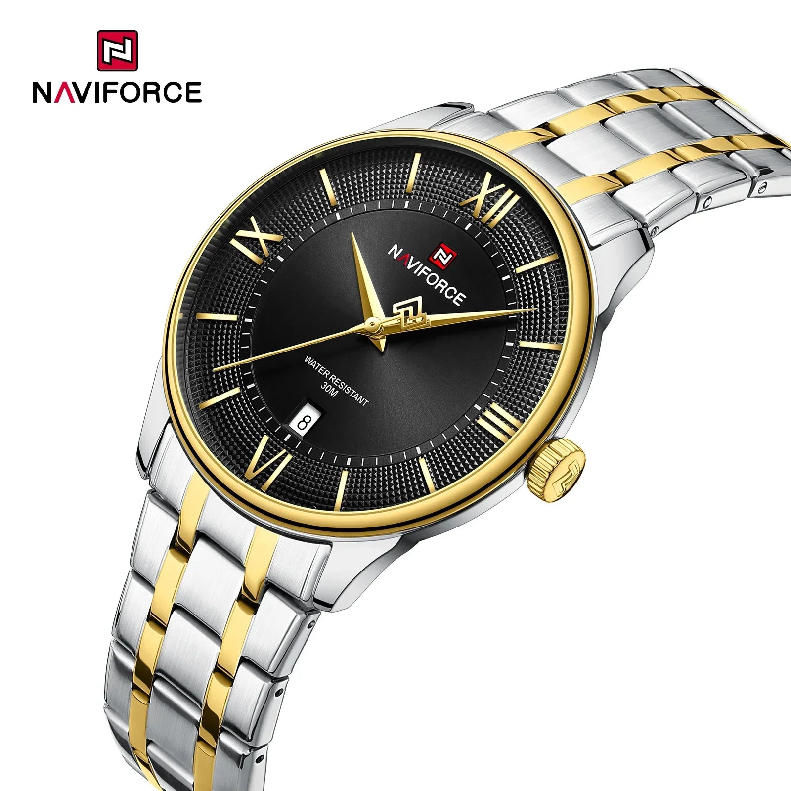 NAVIFORCE Men's Watch Stainless Steel Strap Waterproof Luxury Sport Male Quartz WristWatch Calendar Clock Reloj Hombre man gift